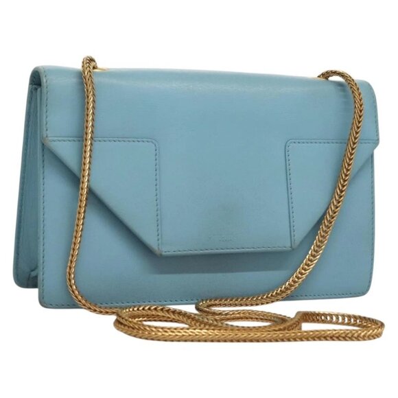 SAINT LAURENT Betty Chain Shoulder Bag Leather Light Blue Gold Auth BA3801 - Picture 1 of 15